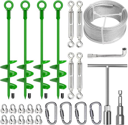 4 Pcs 18" Fully Welded Ground Anchors Shed Anchors Kit with 1/8" Galvanized Cable & Turnbuckles &