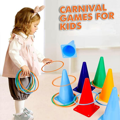CircleCraft 31 Pcs. Plastic Cones and Rings Games Ring Toss Games for Adults, Carnival Games for