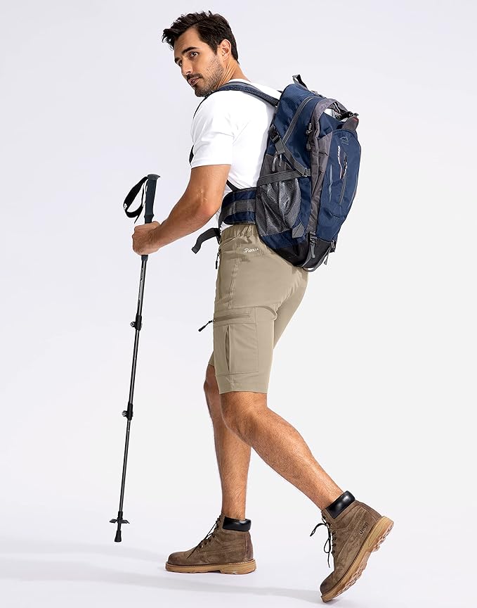Pudolla Men's Hiking Cargo Shorts 9" Lightweight Outdoor Work Shorts for Men Travel Golf Camping