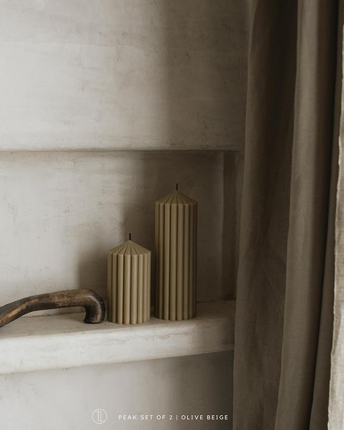 LAWA Ribbed Peak Pillar Candle - Large Beautiful Handmade Pillar Scented Soy Wax Candle Elegant