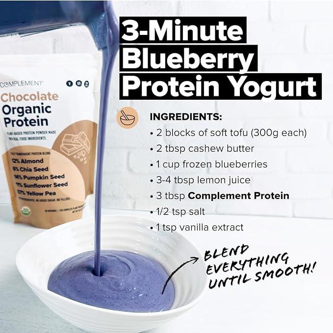 Complement Organic Chocolate Vegan Protein Powder (30 Servings) Low Carb, Low Calorie, Sugar Free