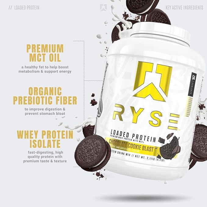RYSE Loaded Protein Powder - Chocolate Cookie Blast - 25g Whey Protein Isolate & Concentrate with