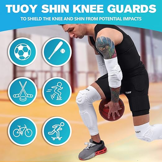 TUOY Knee Pad Shin Guard Pads, Protective Shin/Knee Pad Support Sleeve for Soccer, Football
