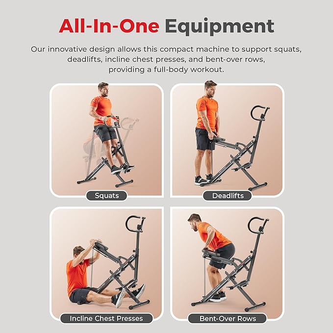 Sunny Health & Fitness Row-N-Ride® Plus, Heavy Duty Assisted Squat Machine with 300 LB Max Weight