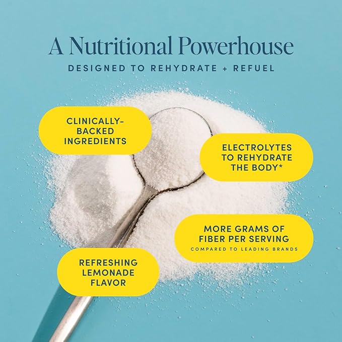 Daily Prebiotic Fiber Lemonade with Electrolytes - 7g Per Serving - Soluble Fiber Supplement Powder