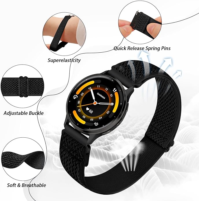 2 Pack Elastic Ankle/Arm Watch Bands Compatible with Garmin Venu 3/Venu 2/Vivoactive 4, Garmin