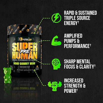 ALPHA LION Superhuman Pre Workout Powder, Beta Alanine, L-Taurine & Tri-Source Caffeine for