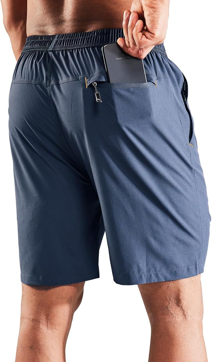MIER Men's Quick Dry Running Shorts with Zipper Pocket, Elastic Waist Athletic Workout Exercise