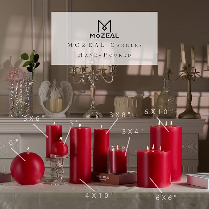 MOZEAL 3" x 6" Hand-Poured Unscented Candle,Dripless Pillar Candle Set of 3,Long Lasting