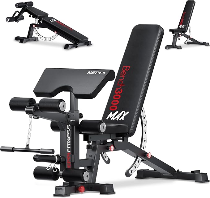 KeppiFitness Adjustable Weight Bench, Bench3000 MAX Heavy Duty Workout Bench Press with Leg