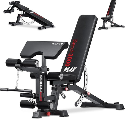 KeppiFitness Adjustable Weight Bench, Bench3000 MAX Heavy Duty Workout Bench Press with Leg