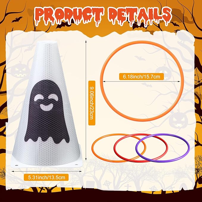 Leitee 6 Sets Candy Corn Ring Toss Game Plastic Cones Ring Toss Combo Set Mini Traffic Cones Toss