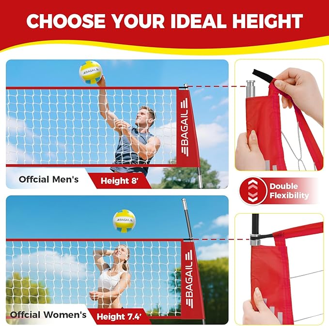 BAGAIL Volleyball Net, 12ft/20ft Portable Volleyball Net for Backyard - Adjustable Height