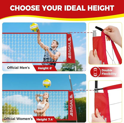 BAGAIL Volleyball Net, 12ft/20ft Portable Volleyball Net for Backyard - Adjustable Height
