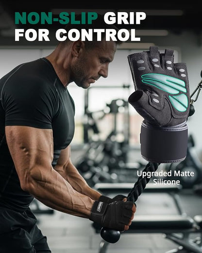 Trideer Workout Gloves for Men, Weight Lifting Gloves with Wrist Wrap Support, Full Palm Protection