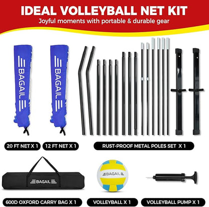 BAGAIL Volleyball Net, 12ft/20ft Portable Volleyball Net for Backyard - Adjustable Height