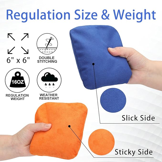 EunHo Dual Sided Cornhole Bags Regulation Set of 8 Professional Cornhole Bean Bags Slick and Stick