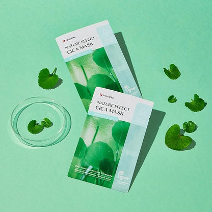 LEADERS Nature Effect Cica Mask ??Hydrating & Soothing Face Mask with Cica & Tea Tree Extracts for