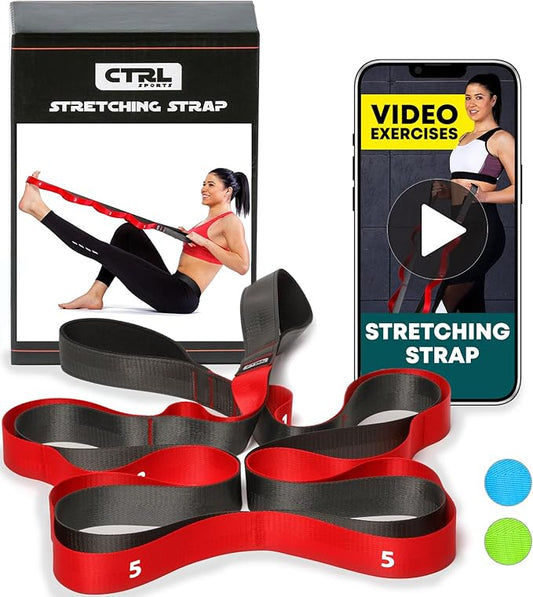 Stretching Strap with Loops - Non Elastic Stretch Band for Physical Therapy, Yoga Strap for