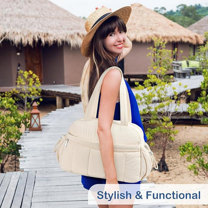 TOPDesign Travel Duffel Bag for Women, Puffer Gym Bag Sports Tote with Wet Pocket, Carry On
