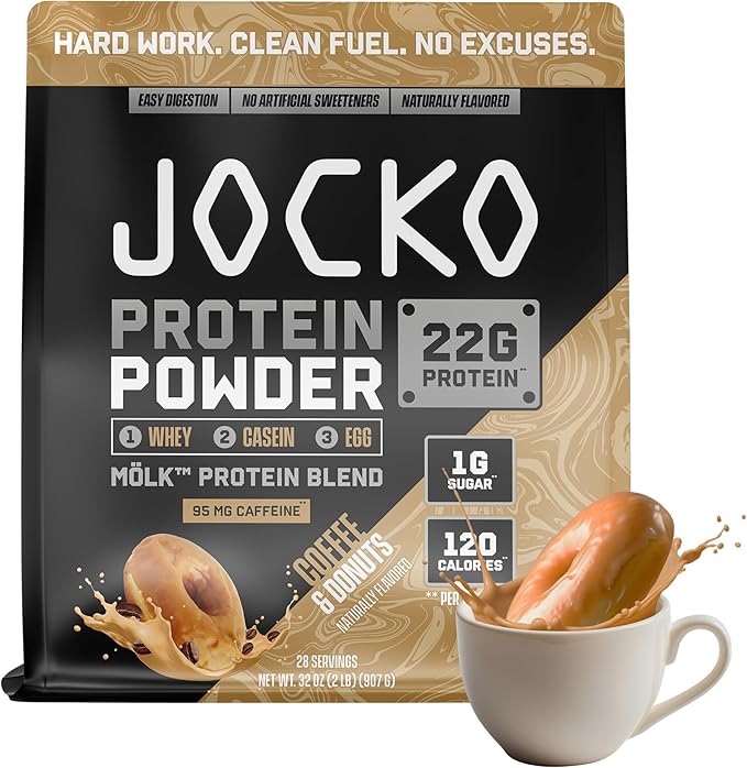 Jocko Fuel Mölk Whey Protein Powder 22g Protein - 95mg of Caffeine - Low Sugar Monk Fruit Blend