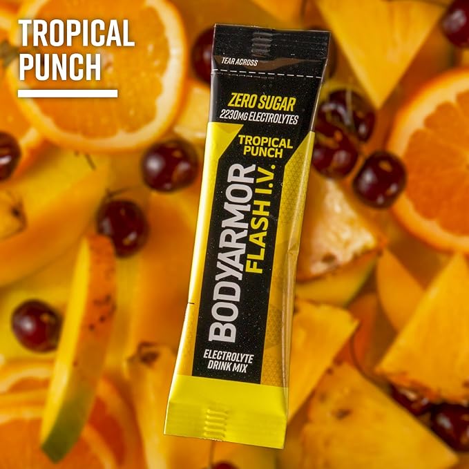 BODYARMOR Flash IV Electrolyte Packets, Tropical Punch - Zero Sugar Drink Mix, Single Serve Packs