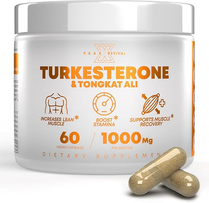 Turkesterone & Tongkat Ali 1000mg Supplement - 500mg Ajuga Turkestanica Per Serving Increase