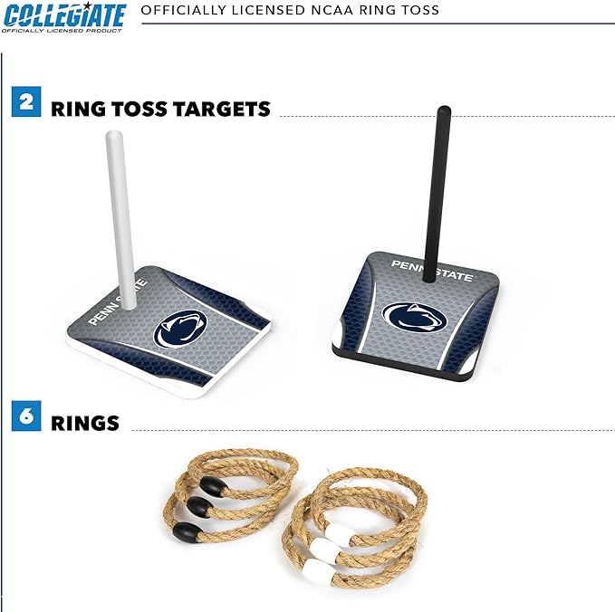 Solid Wood College Quoits Set with Direct Print HD Team Graphics – Tailgate Ring Toss Game – Great
