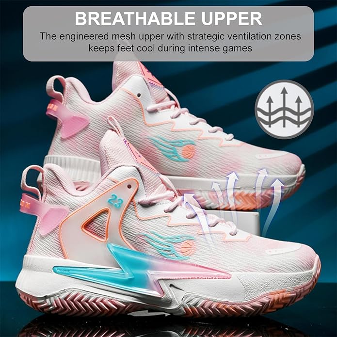 Moodeng Womens Basketball Shoes Breathable Non Slip Sports Shoes Fashion Running Sneakers