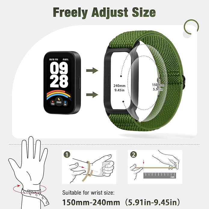 2 Pack Elastic Bands Compatible with Xiaomi Smart Band 9 Active Women Men, Soft Nylon Replacement
