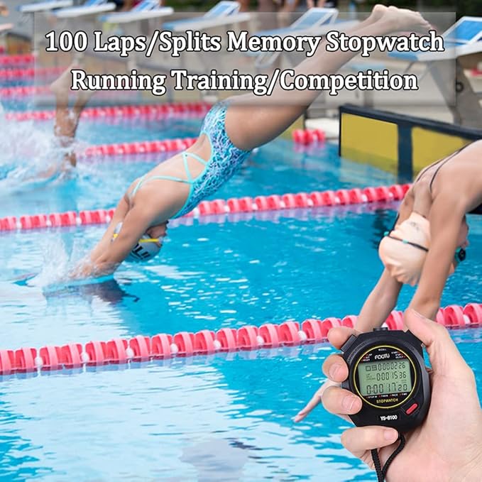 FCXJTU Digital Sports Stopwatch Timer 10/100 Lap Split Memory Stopwatch Calendar Alarm, Pace Mode