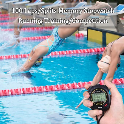 FCXJTU Digital Sports Stopwatch Timer 10/100 Lap Split Memory Stopwatch Calendar Alarm, Pace Mode