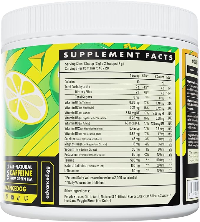 Advanced Energy - Energy Boosting Formula with Electrolytes for Hydration - L-Theanine to Combat