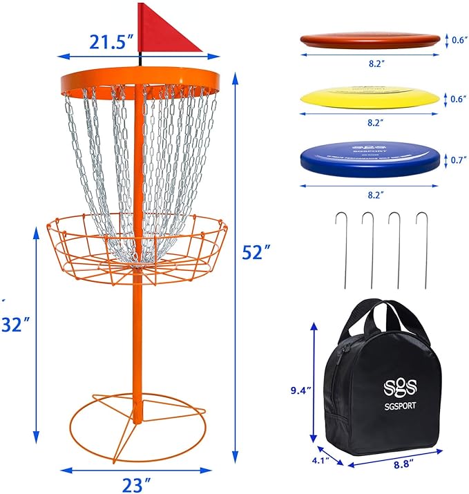 Disc Golf Basket with Discs | Portable Disc Golf Target with Heavy Duty 24-Chains Disc Golf Course