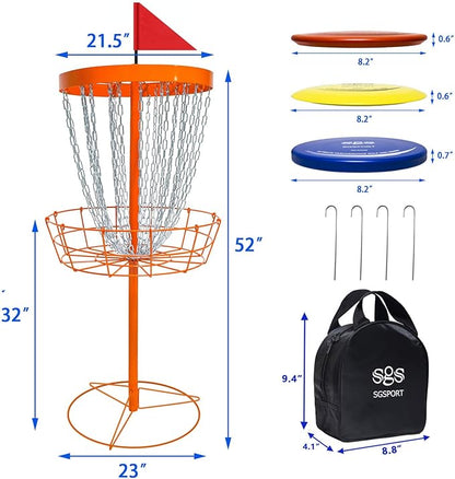 Disc Golf Basket with Discs | Portable Disc Golf Target with Heavy Duty 24-Chains Disc Golf Course