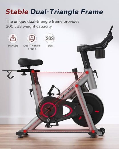MERACH Exercise Bike, Brake Pad Stationary Bike with Exclusive App, Low Noise Indoor Cycling Bike