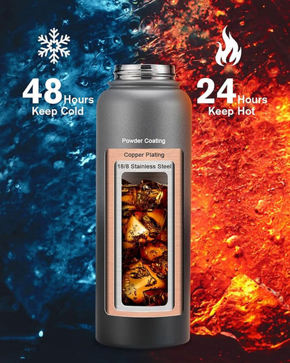 40oz Insulated Water Bottle,Stainless Steel Vacuum Water Bottle, BPA-Free & Leakproof -with