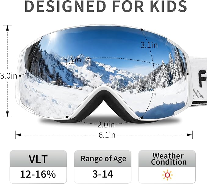 Freela Kids Ski Snowboard Goggles for Toddler(3-14) Youth Anti Fog Anti UV Goggles Girls Boys Snow