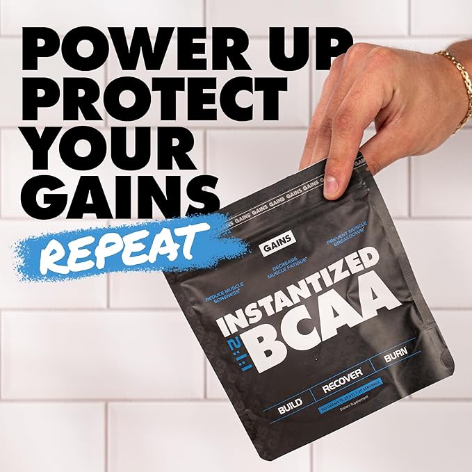 Gains in Bulk BCAA Powder, Pre Workout Plant Based Branch Chain Amino Acids, Gluten Free, Vegan