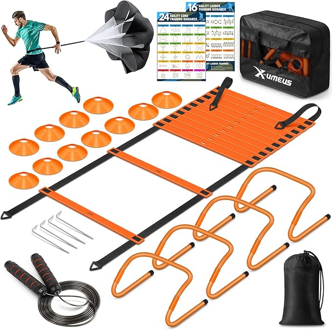 Agility Ladder Speed Training Equipment Set-20ft Agility Ladder,12 Soccer Cones,4 Hurdles, Jump