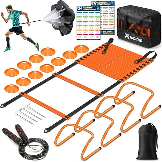 Agility Ladder Speed Training Equipment Set-20ft Agility Ladder,12 Soccer Cones,4 Hurdles, Jump