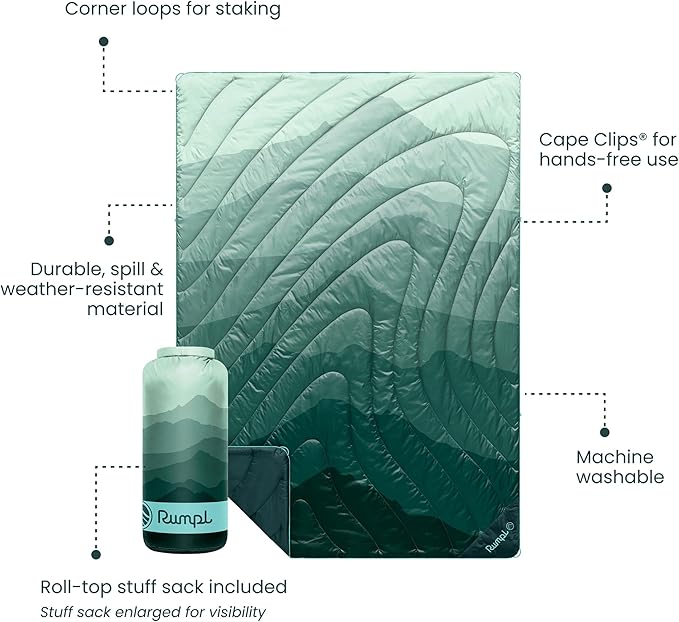 Rumpl Original Puffy Blanket - Warm, Water-Resistant Camping Blanket with 100% Recycled Synthetic