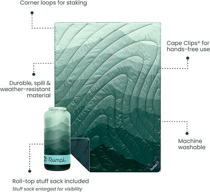Rumpl Original Puffy Blanket - Warm, Water-Resistant Camping Blanket with 100% Recycled Synthetic
