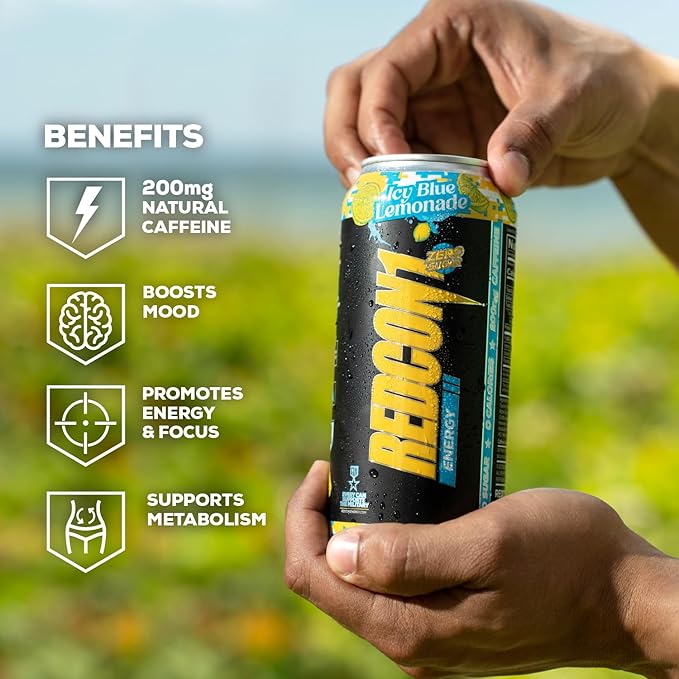 REDCON1 Energy High Performance Drink, Icy Blue Lemonade - Zero Sugar Energy Drink with Alpha GPC