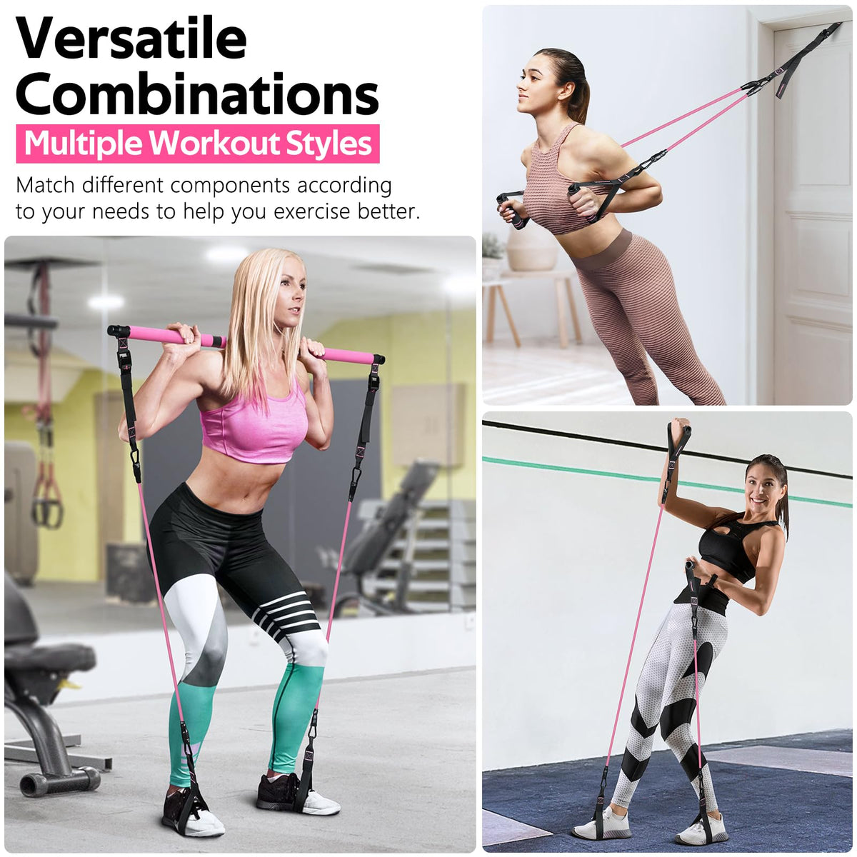 Pilates Bar Kit with 6 Latex Resistance Bands, Adjustable Exercise Bar