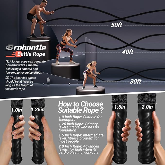 Battle Rope 1/1.26/1.5/2 Inch Diameter,Pink 30FT/40FT/50FT Exercise Workout Ropes for Home Gym