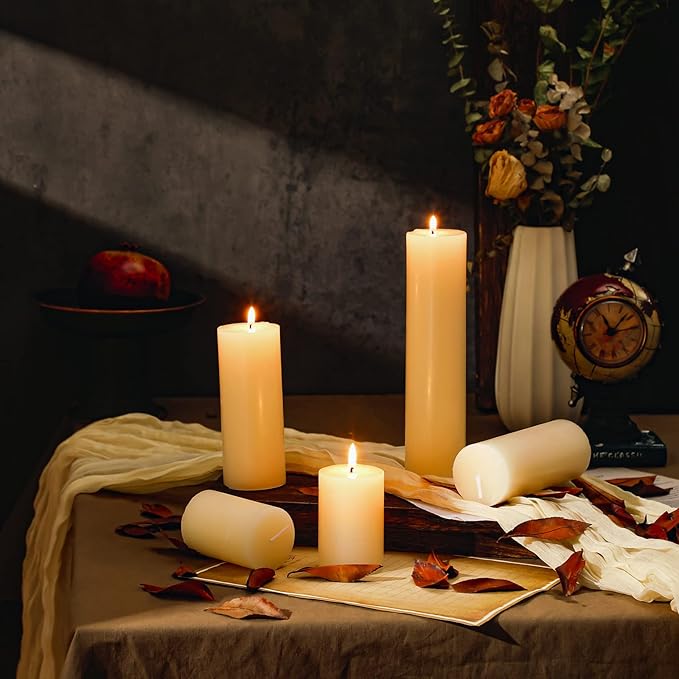 Amyhill Set of 30 White Unscented Pillar Candles 2 x 3, 2 x 5, 2 x 8 Inch Large Tall Pillar Candles