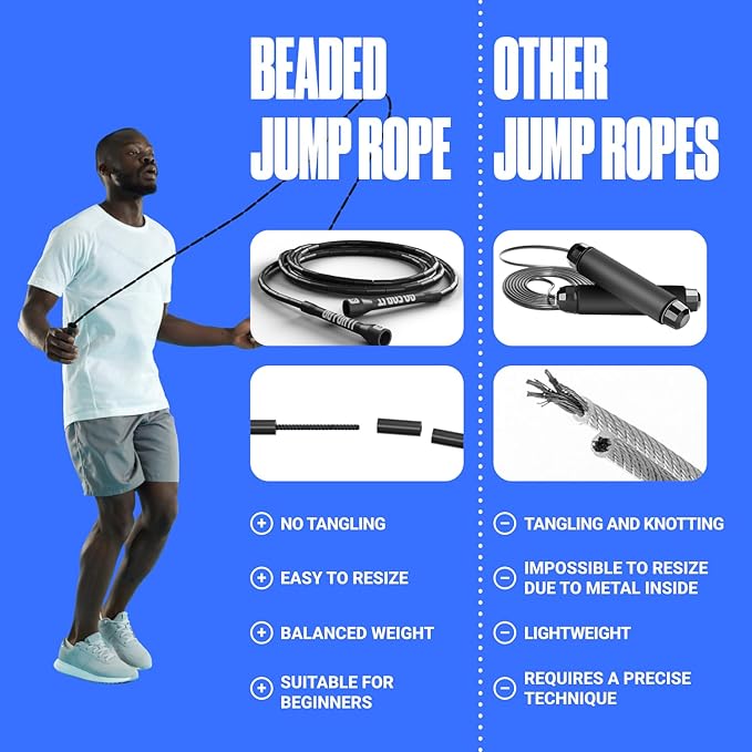 Sportbit Elite Beaded Jump Rope - Adjustable Speed Rope for Fitness, CrossFit, Boxing