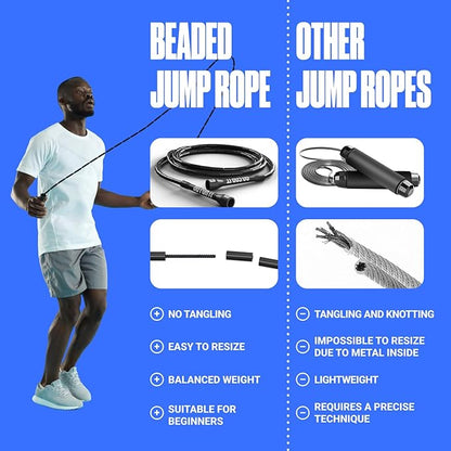 Sportbit Elite Beaded Jump Rope - Adjustable Speed Rope for Fitness, CrossFit, Boxing