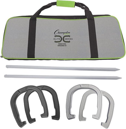 Champion Sports Horseshoe Set: Traditional Outdoor Lawn Game includes Four Professional Solid Steel